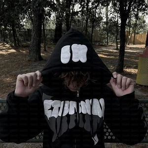 Custom Heavyweight 500GSM Puff Print Hoodie Unisex Oversized Acid Wash Streetwear Drop Shoulder Cotton Pullover Blank Sweatshirt - Product Image 4