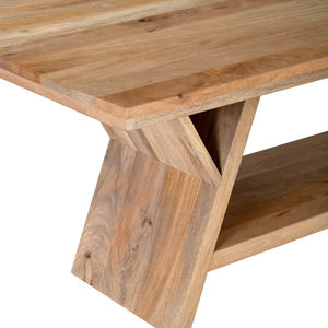 Table à manger en bois de manguier, finition naturelle, forme rectangulaire, base pliante en bois sur pied, style moderne, pour cuisine et salle à manger. - Product Image 3