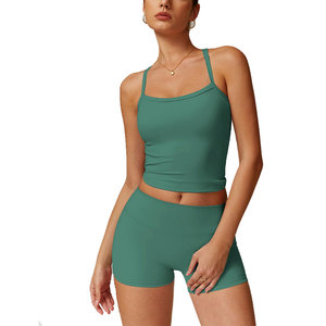 OEM Service Women's 2 Piece <b>Sets</b> Quality Assured Cross Back Tank Top Breathable Relaxed Fit Bra Booty Short <b>Sets</b> Women's <b>Sets</b> - Product Image 6