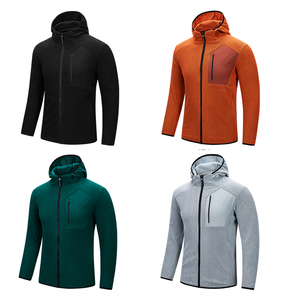 Men's Black <b>Hooded</b> <b>Fleece</b> <b>Jacket</b> Regular Fit Windproof Winter Casual Pocket Design Solid Color Knitted Fabric - Product Image 6