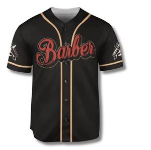 Maglia da Baseball da Barbiere da Uomo a Maniche Corte, Scollo a V Stampato, Vestibilità Regolare Casual in Tessuto con Design a Lettere e Bordi a Contrasto - Product Image 1