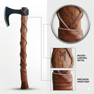 MS Enterprises Hache à fendre à double lame à dos plat en acier à haute teneur en carbone de qualité DIY, manche en bois de rose gravé à la main, 12 pouces, OEM - Product Image 3