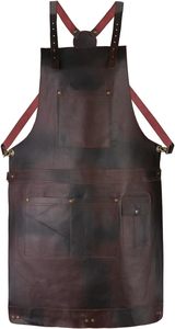 Heavy Duty Heat& Flame Resistant Premium Quality Full Grain Leather <b>Working</b> <b>Apron</b> Crossbody Bib Design Unisex Kitchen Use <b>Aprons</b> - Product Image 4