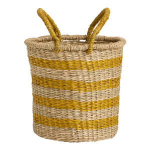 Handwoven Seagrass Storage <b>Basket</b> Striped Organizer <b>Basket</b> Durable Storage <b>Basket</b> With Handles For Laundry And Home Organization - Product Image 1