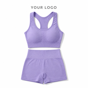 Conjunto Deportivo de 2 Piezas para Mujer, Color Sólido, Sujetador Deportivo con Espalda Cruzada, Leggings de Cintura Alta, Ropa Deportiva sin Costuras para Gimnasio, Yoga y Fitness - Product Image 5