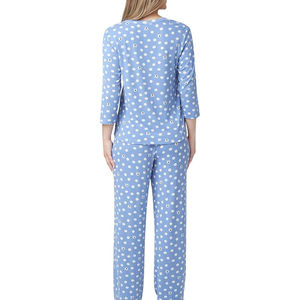 Ensemble de pyjama en satin de coton pour femmes, manches longues, fermeture à cordon, broderie machine, respirant, séchage rapide, antibactérien - Product Image 3