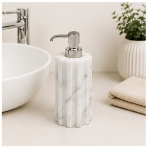 Distributeur de savon en marbre blanc moderne et écologique avec pompe en acier inoxydable, flacon de lotion liquide en pierre naturelle pour salle de bain d'hôtel (vente en gros) - Product Image 4