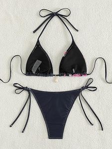 Regular Fit Women's Halter Neckline Floral Pattern Spandex/Nylon <b>Bikini</b> <b>Set</b> with V-<b>Strings</b> Bottom and 2-Piece Beachwear - Product Image 5