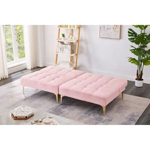 Divano Letto Rosa in Tessuto Teddy da 71 Pollici con Gambe in Metallo Dorato Convertibili e Funzione Futon - Product Image 3