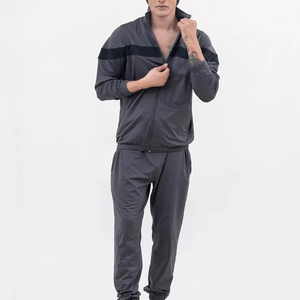 Service OEM – Survêtement gris foncé pour homme, fermeture éclair intégrale, col montant, design sportif, respirant, en polyester, pour l'automne, coupe classique, poches latérales - Product Image 4