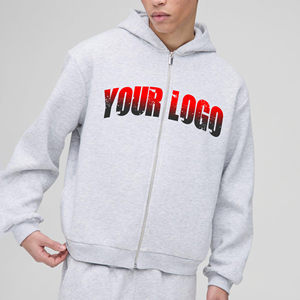 Sweat-shirt à capuche zippé surdimensionné en molleton 100% coton, personnalisable avec logo imprimé, couleur unie, respirant, pour homme - Vente flash - Product Image 5