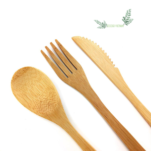 Natural <b>Bamboo</b> Flatware Set Reusable Travel Cutlery Spoon Set Handcrafted in Vietnam - Product Image 3
