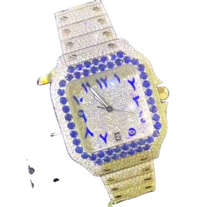 Reloj de cuarzo de lujo para hombre con bisel de Diamante Azul plata VVS Moissanite esfera de cristal caja de acero inoxidable-estilo de negocios de Hip Hop - Product Image 1