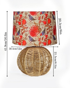 Natural seagrass sphere <b>table</b> lamp bird pattern drum shade handcrafted boho <b>bedside</b> light coastal cottage home decor wholesale - Product Image 5