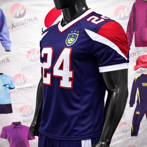Jersey de Fútbol Americano Personalizado OEM, Sublimado, Bordado, Cuello en V, Talla Grande, Manga Corta, Secado Rápido, Transpirable, 100% - Product Image 3