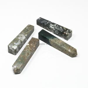 Venta al por mayor de alta calidad de piedra natural de cristal artesanía verde obelisco Torre varita musgo ágata cristal Torre punto para regalo - Product Image 1