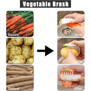 แปรงทำความสะอาดแบบโค้งงอสีส้มและสีขาว 2 ชิ้น หลายส่วน สำหรับผลไม้และผัก - Product Image 3