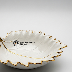 ชามเซรามิคลายใบไม้พรีเมียม ขอบทอง ตกแต่งสไตล์โมเดิร์น เหมาะสำหรับเป็นจานเสิร์ฟกลางโต๊ะอาหาร สำหรับใช้ในบ้าน - Product Image 2