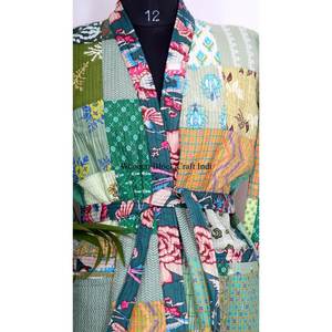 Hermoso kimono de algodón con estampado floral hecho a mano, talla grande para mujer, bata india, ligera, para estar en casa. - Product Image 4