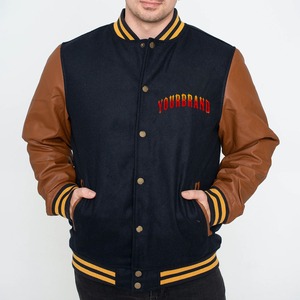 Veste universitaire personnalisée avec manches en cuir, veste bomber avec logo brodé en chenille, vêtements décontractés d'hiver pour hommes - Product Image 1