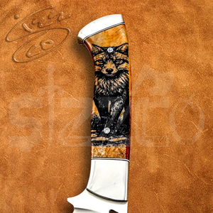 Custom Engraved Wolf <b>Handle</b> D2 Steel Drop Point Hunting <b>Knife</b> Fixed Blade Outdoor EDC <b>Knife</b> with Thumb Knob, Ideal Gift - Product Image 2