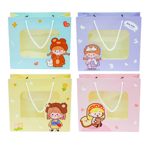 Custom Baby Gift Paper Bag with Transparent Window | Brown-<b>Hair</b> Baby Design | Eco-Friendly Kraft Packaging (Plum) - Product Image 5