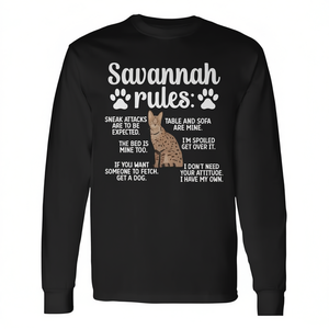 Camiseta de Manga Larga Savannah Cat Rules, Cuello Redondo, Unisex para Adultos, Impresión Digital, Promocional - Product Image 2