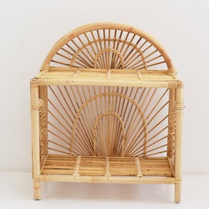 Estantería de madera con marco curvo, organizador de habitaciones, estantería de suelo de ratán para guardar juguetes y libros - Product Image 4
