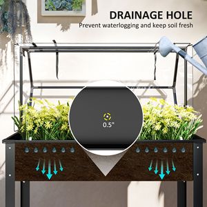 Fioriera rialzata nera con telaio in legno ecologico e copertura a serra, con gambe e foro di drenaggio per ortaggi - Product Image 6