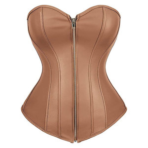 Women's PU <b>Leather</b> <b>Corset</b> Strapless Zipper Closure Waterproof Solid Color V-neck Sexy Club Outerwear Regular Length - Product Image 1