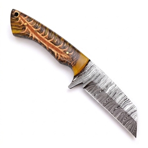 Couteau de boucher à lame fixe en acier Damas fait main, manche en résine de pin, pour la chasse, le camping et le ranch - Product Image 1