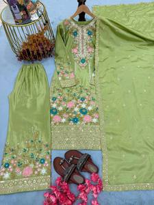 Robe de soirée pour femme en satin floral, viscose lourde, broderie en soie, coupe trapèze, longueur au sol, lavable à la main, de haute qualité, style indien pakistanais - Product Image 4