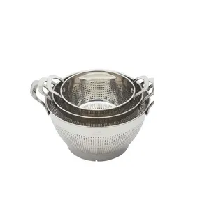 Passoire ronde en acier inoxydable écologique à mailles fines avec base robuste pour égoutter les pâtes, le riz, les légumes et les fruits - Product Image 1