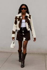 Cow Print Mini Skirt <b>Women</b> High Waist Genuine <b>Leather</b> Patterned <b>Shorts</b> Fashion Casual Wear Eoin Winston Sports Garments - Product Image 2