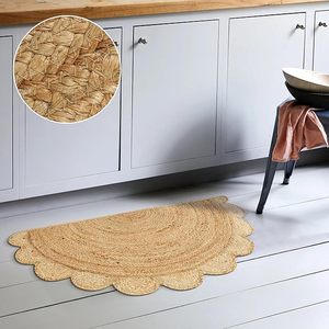 Alfombra Tejida a Mano con Borde Festoneado de Yute, Colección Decorativa Clásica de Calidad para Sala de Estar y Cocina - Natural - Product Image 4