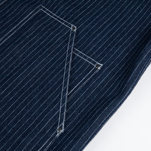 Men's Striped Denim Shirt Short Sleeve Turn-<b>down</b> Collar Loose Fit Utility Style 100% Cotton Woven Fabric Topstitch Pockets - Product Image 6