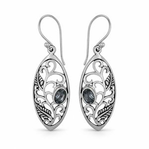 Pendientes Finos Facetados de Plata de Ley 925 con Topacio Azul Natural BER-27 Listos para Enviar en Stock MOQ Bajo Joyería India para Mujer - Product Image 1