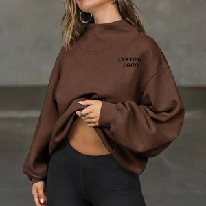 Sweat-shirt tendance pour femme, coupe décontractée, en molleton, col roulé, broderie de logo personnalisée, pull oversize, streetwear - Product Image 6