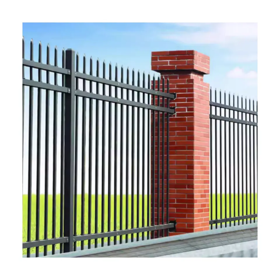Hàng rào sắt rèn 3 đường ray giáo hàng rào thép hàng đầu hoặc hàng rào vườn hàng đầu bằng phẳng cho cấp dân cư để bán