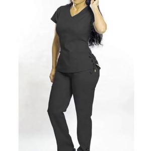Conjunto de Uniforme Médico Azul Cielo con Cordones, Elegante, para Mujer, con Detalle de Lazo Lateral, Transpirable, Corte Ajustado, Traje de Enfermería, Ropa de Hospital - Product Image 5