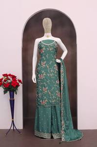 Nuevo Traje Salwar Kameez de Manga Larga con Semibordado para Otoño/Invierno, Estilo Indio-Pakistaní, Tela de Secado Rápido, Traje Casual Holgado de Dos Piezas - Product Image 4