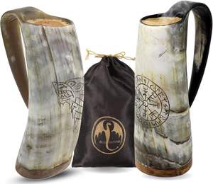 Ensemble de tasses rustiques faites à la main en corne de buffle naturelle polie avec poignée pour boissons à thème médiéval et nordique - Product Image 1