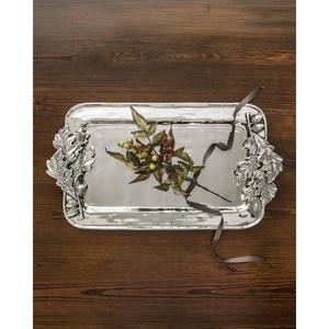 Silver <b>Rectangular</b> Decorative Tray With Oak Leaf Handles Rustic Plant Design For Thanksgiving Table Decor <b>Mirror</b> Polish Trays - Product Image 1