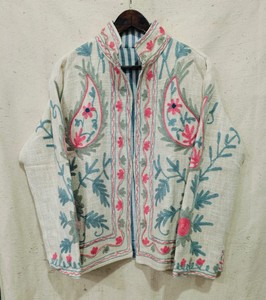 Chaqueta de punto de algodón para mujer con cuello chal bordado floral, manga larga, transpirable, hecha a mano, con puntada abierta, ideal para primavera. - Product Image 1