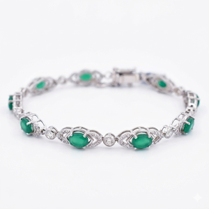 Pulsera de tenis con eslabones infinitos de piedras preciosas de ónix verde y circonita cúbica de Verdant Grace en plata 925 - Product Image 1