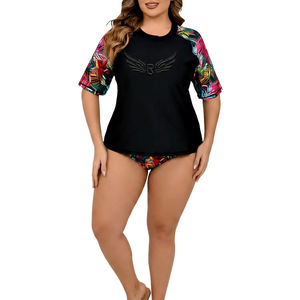 Camiseta de Natación para Mujer, Manga Corta, Estampado Colorido, Protección Anti UV, Transpirable, Secado Rápido, Spandex, Poliéster - Product Image 1