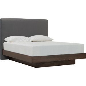 Lit plateforme en bois de style japonais, taille Queen, avec base flottante et tête de lit capitonnée, cadre de lit, mobilier de chambre à coucher de luxe - Product Image 1