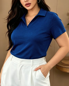 Women's Jersey Polyester/Cotton 160g Quick Dry Breathable Knitted Casual Short Sleeve Solid Digital Printed Shirt Front Custom - Product Image 1
