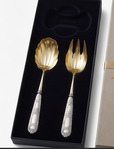 Vintage <b>Gold</b> Plated Serving Spoon And Fork Set With <b>Ornate</b> Metal Handles For Elegant Dining And Home Use - Product Image 6