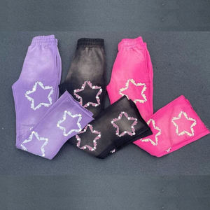 <b>Y2K</b> Star Print Zip Up Hoodie And Jogger Pants Two Piece <b>Tracksuit</b> Set Purple Pink Black - Product Image 3